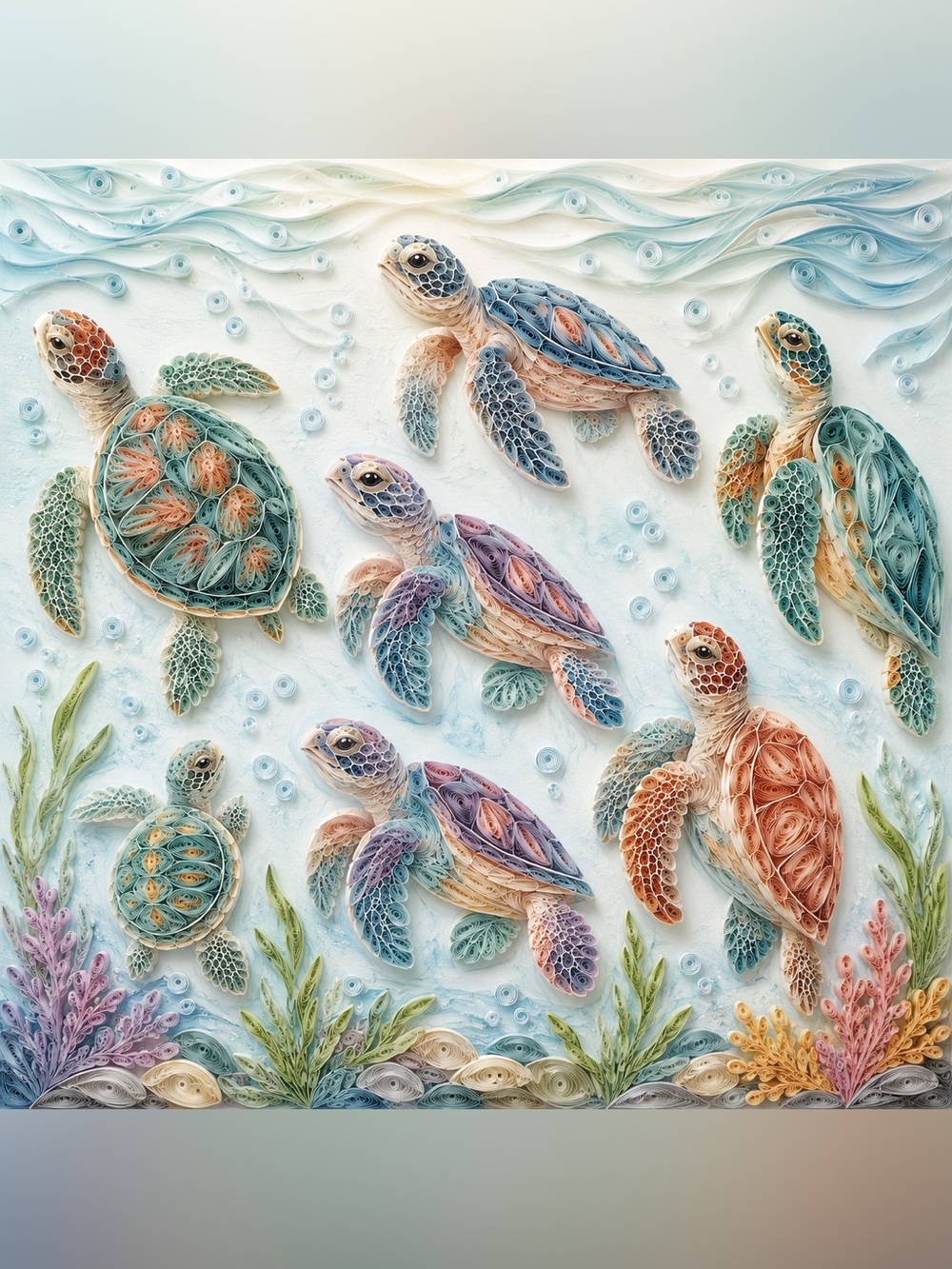 8x8 Black Framed Sea Turtle Quilling Wall Art Print
